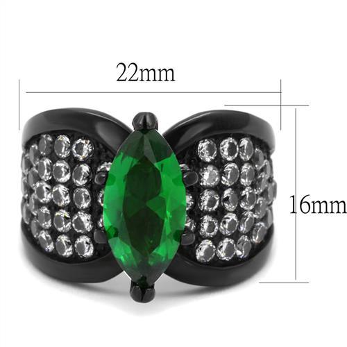 TK1548J - IP Black(Ion Plating) Stainless Steel Ring with Synthetic Synthetic Glass in Emerald-1