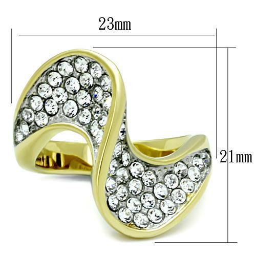TK1549 - Two-Tone IP Gold (Ion Plating) Stainless Steel Ring with Top Grade Crystal in Clear-1