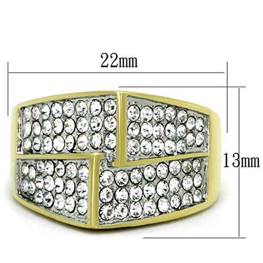 TK1550 - Two-Tone IP Gold (Ion Plating) Stainless Steel Ring with Top Grade Crystal in Clear-1