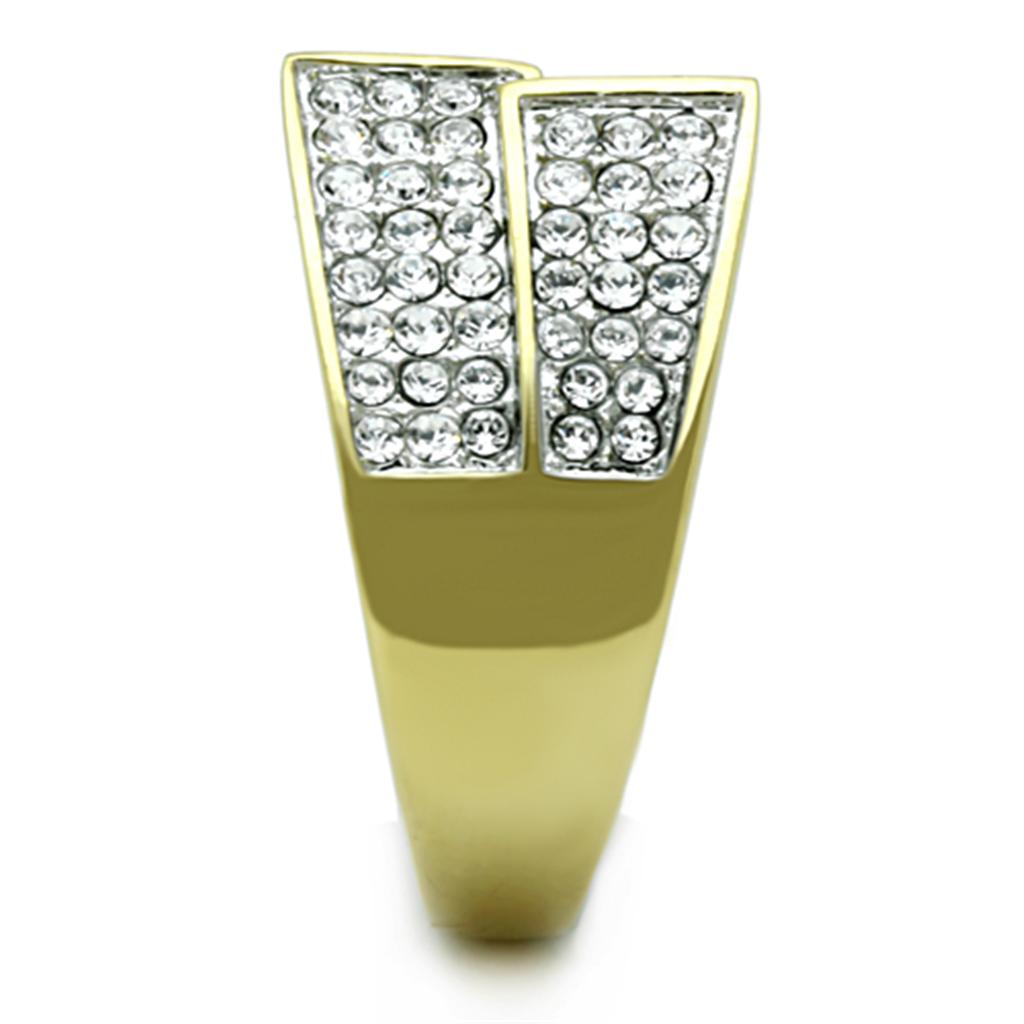 TK1550 - Two-Tone IP Gold (Ion Plating) Stainless Steel Ring with Top Grade Crystal in Clear-3