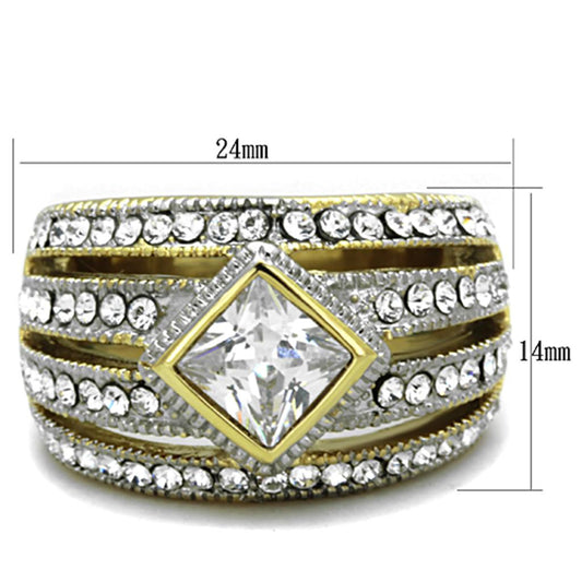 TK1551 - Two-Tone IP Gold (Ion Plating) Stainless Steel Ring with AAA Grade CZ in Clear-1