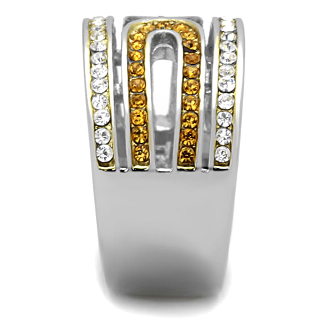 TK1555 - Two-Tone IP Gold (Ion Plating) Stainless Steel Ring with Top Grade Crystal in Topaz-3