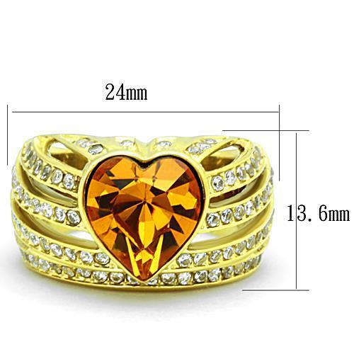 TK1563 - IP Gold(Ion Plating) Stainless Steel Ring with Top Grade Crystal in Topaz-1