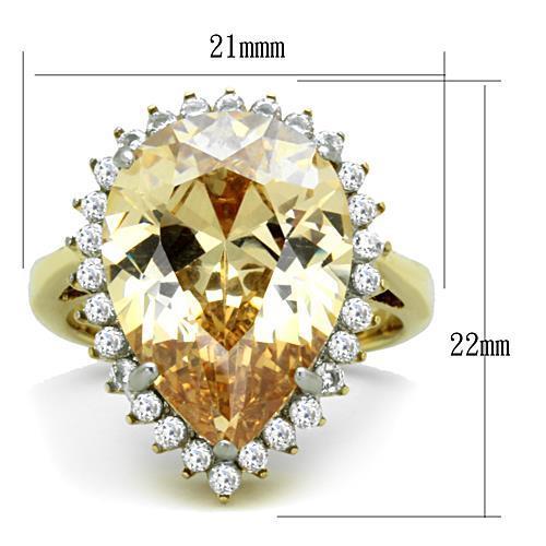 TK1564 - Two-Tone IP Gold (Ion Plating) Stainless Steel Ring with AAA Grade CZ in Champagne-1