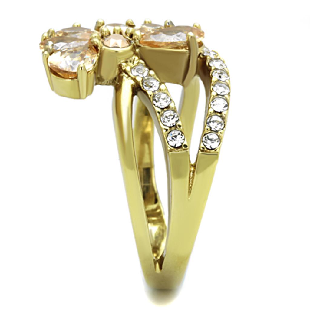 TK1574 - IP Gold(Ion Plating) Stainless Steel Ring with AAA Grade CZ in Champagne-3