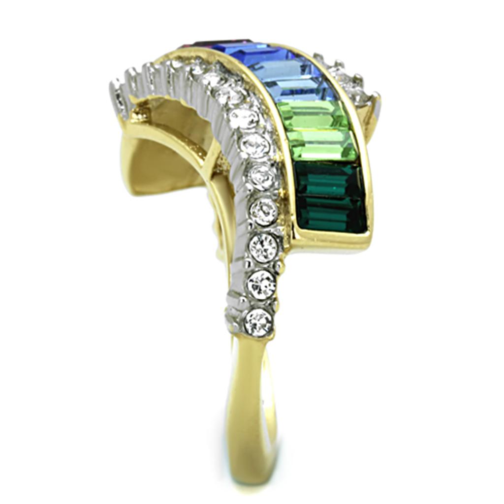 TK1575 - Two-Tone IP Gold (Ion Plating) Stainless Steel Ring with Top Grade Crystal in Multi Color-3