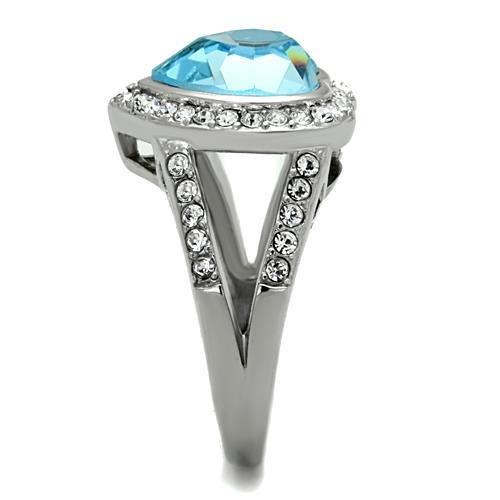 TK1582 - High polished (no plating) Stainless Steel Ring with Top Grade Crystal in Sea Blue-3