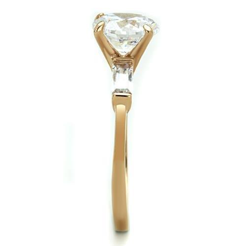 TK1595 - IP Rose Gold(Ion Plating) Stainless Steel Ring with AAA Grade CZ in Clear-3