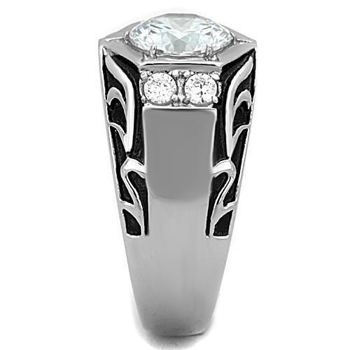 TK1606 - High polished (no plating) Stainless Steel Ring with AAA Grade CZ in Clear-3