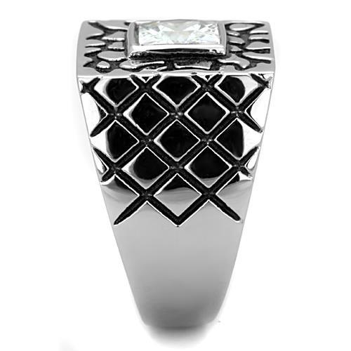 TK1607 - High polished (no plating) Stainless Steel Ring with AAA Grade CZ in Clear-3