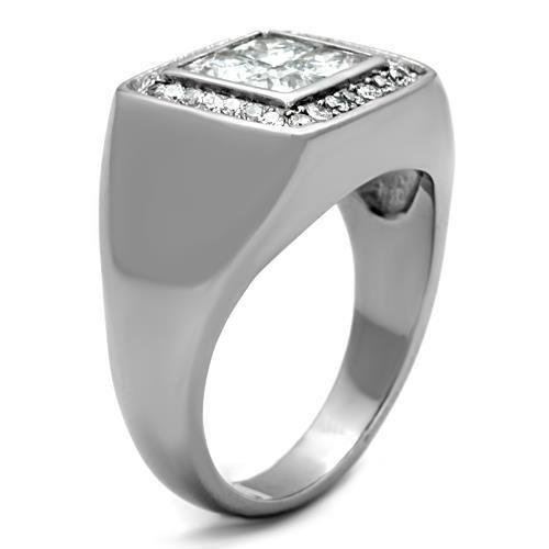 TK1608 - High polished (no plating) Stainless Steel Ring with AAA Grade CZ in Clear-3