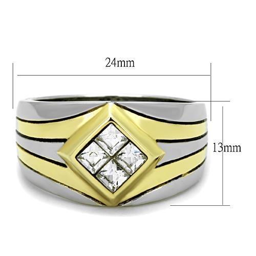 TK1610 - Two-Tone IP Gold (Ion Plating) Stainless Steel Ring with Top Grade Crystal in Clear-1