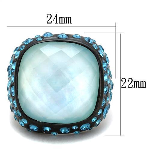 TK1617 - IP Black(Ion Plating) Stainless Steel Ring with Synthetic Synthetic Glass in Sea Blue-1