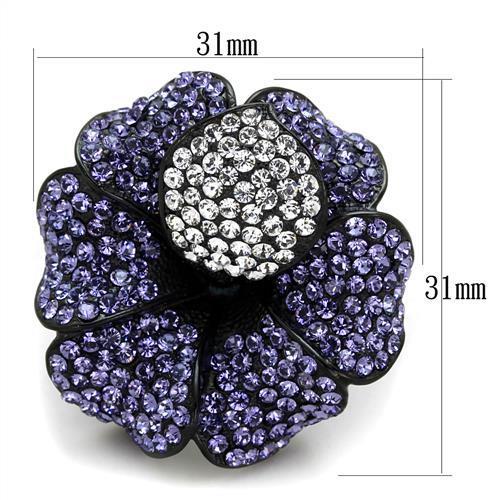 TK1618 - IP Black(Ion Plating) Stainless Steel Ring with Top Grade Crystal in Tanzanite-1