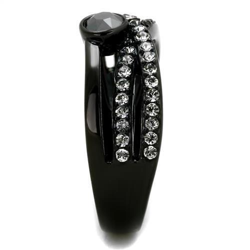 TK1620 - IP Black(Ion Plating) Stainless Steel Ring with Top Grade Crystal in Hematite-3