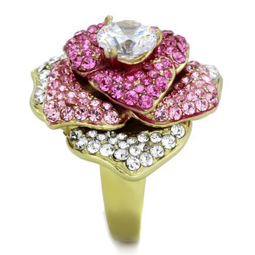 TK1624 - IP Gold(Ion Plating) Stainless Steel Ring with AAA Grade CZ in Clear-3