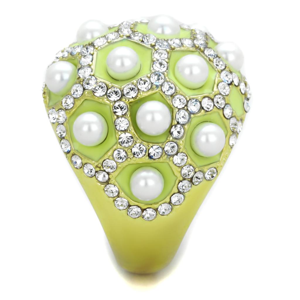 TK1636 - IP Gold(Ion Plating) Stainless Steel Ring with Synthetic Pearl in White-3