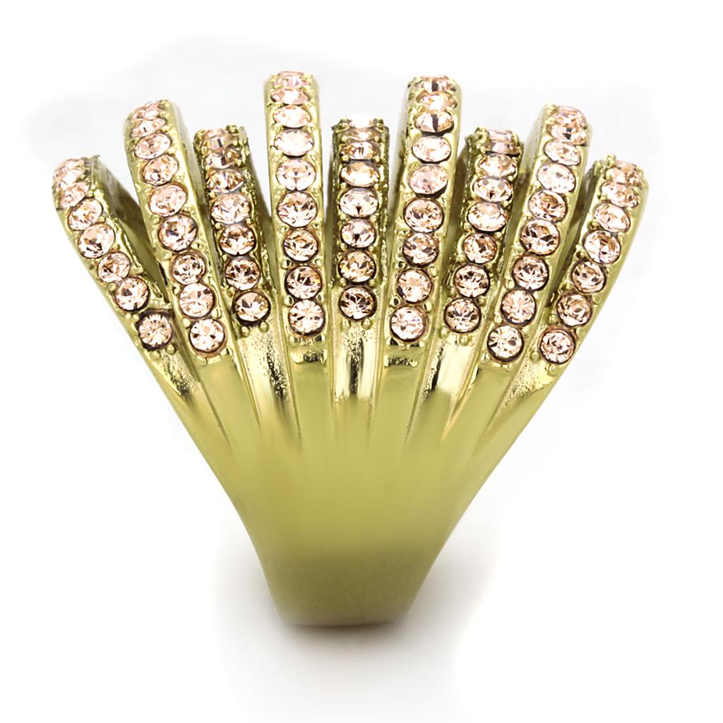TK1637 - IP Gold(Ion Plating) Stainless Steel Ring with Top Grade Crystal in Light Peach-3