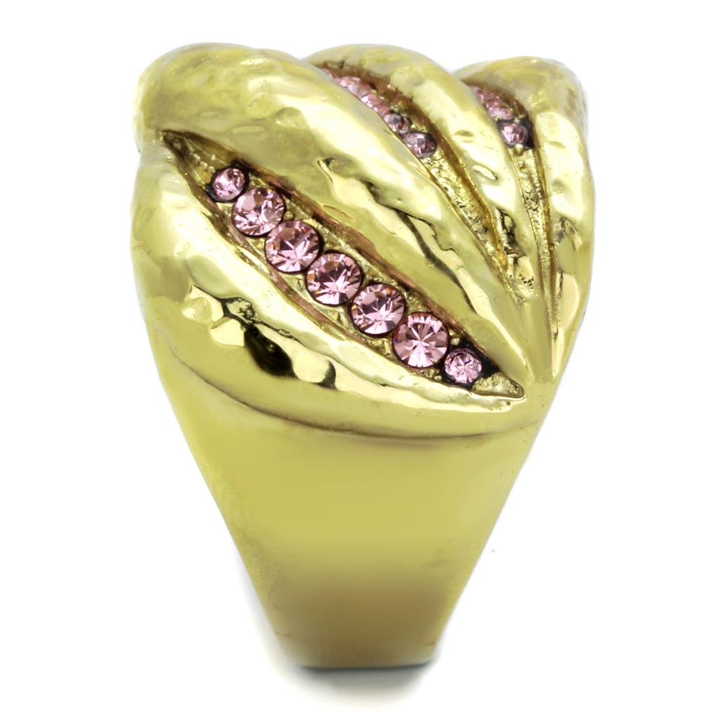 TK1638 - IP Gold(Ion Plating) Stainless Steel Ring with Top Grade Crystal in Light Rose-3