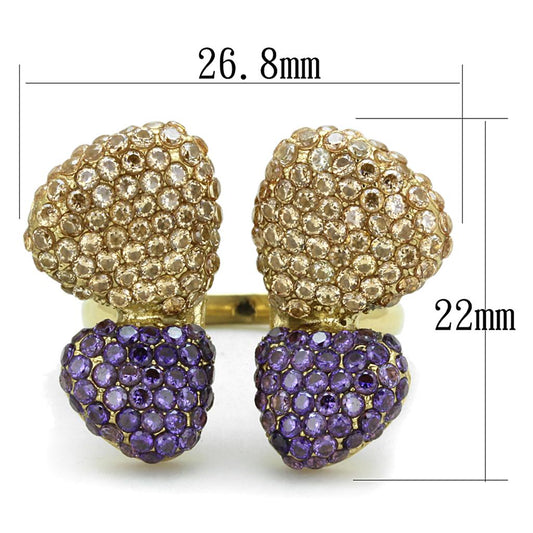 TK1639 - IP Gold(Ion Plating) Stainless Steel Ring with AAA Grade CZ in Multi Color-1