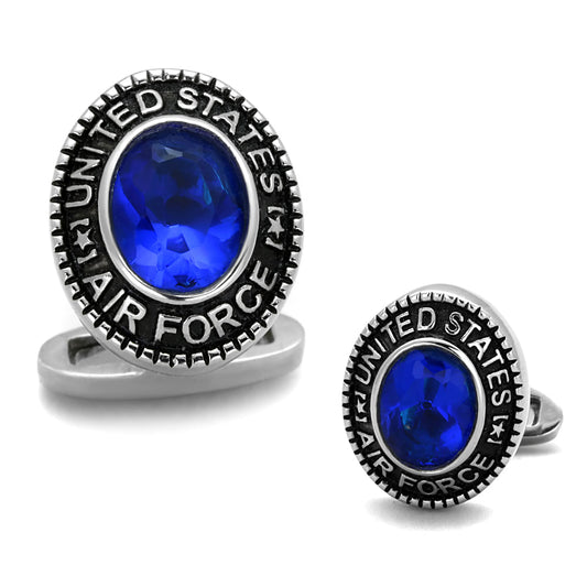 TK1648 - High polished (no plating) Stainless Steel Cufflink with Synthetic Synthetic Glass in Montana-0