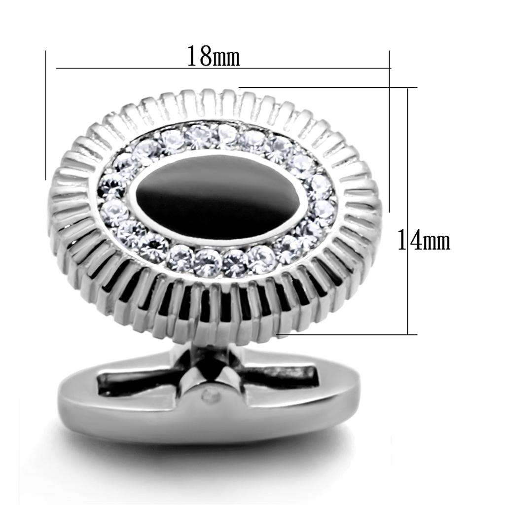 TK1656 - High polished (no plating) Stainless Steel Cufflink with Top Grade Crystal in Clear-1