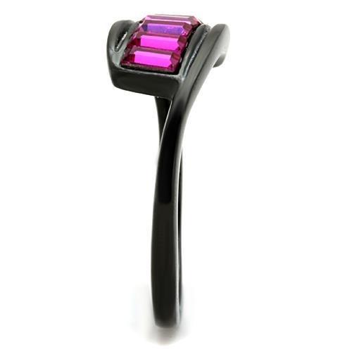 TK1664 - IP Black(Ion Plating) Stainless Steel Ring with Top Grade Crystal in Fuchsia-3