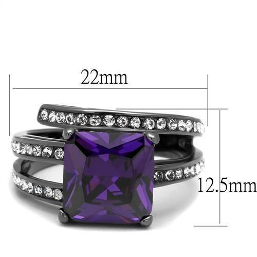TK1665LJ - IP Light Black (IP Gun) Stainless Steel Ring with AAA Grade CZ in Amethyst-1