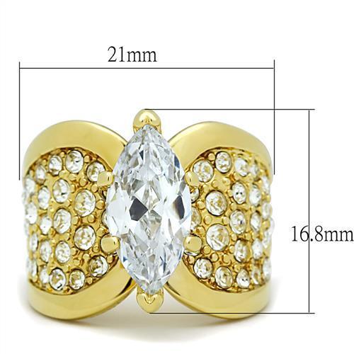 TK1672 - IP Gold(Ion Plating) Stainless Steel Ring with AAA Grade CZ in Clear-1