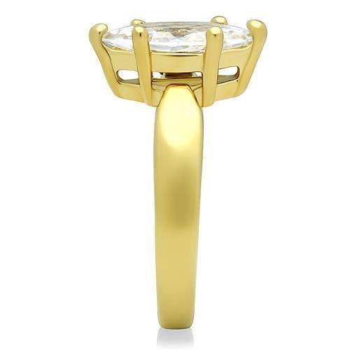 TK1673 - IP Gold(Ion Plating) Stainless Steel Ring with AAA Grade CZ in Clear-3