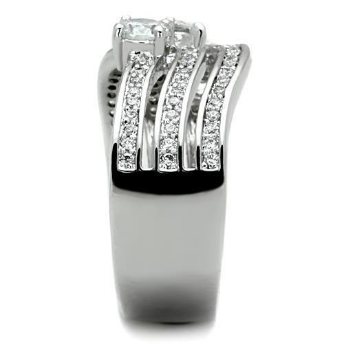 TK1683 - High polished (no plating) Stainless Steel Ring with AAA Grade CZ in Clear-3