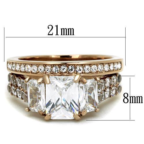 TK1690 - IP Rose Gold(Ion Plating) Stainless Steel Ring with AAA Grade CZ in Clear-1
