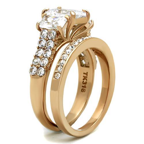 TK1690 - IP Rose Gold(Ion Plating) Stainless Steel Ring with AAA Grade CZ in Clear-3
