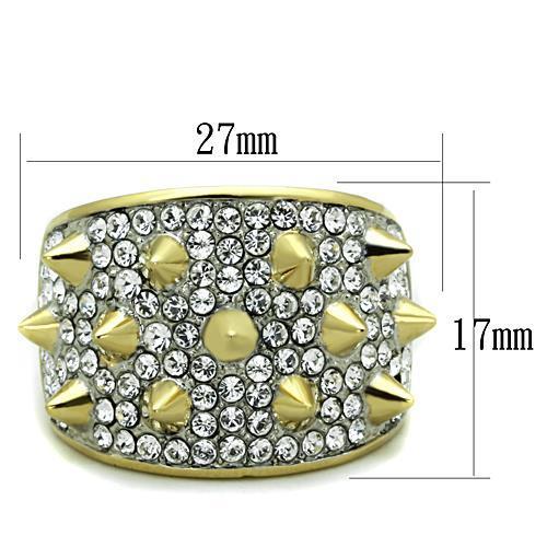 TK1697 - Two-Tone IP Gold (Ion Plating) Stainless Steel Ring with Top Grade Crystal in Clear-1