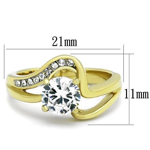 TK1702 - Two-Tone IP Gold (Ion Plating) Stainless Steel Ring with AAA Grade CZ in Clear-1