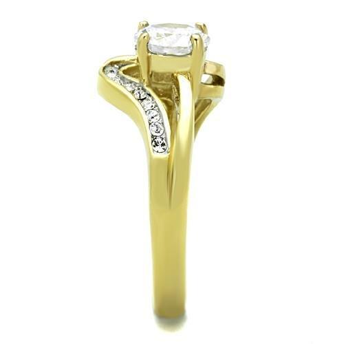 TK1702 - Two-Tone IP Gold (Ion Plating) Stainless Steel Ring with AAA Grade CZ in Clear-3