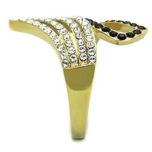 TK1710 - IP Gold(Ion Plating) Stainless Steel Ring with Top Grade Crystal in Jet-3