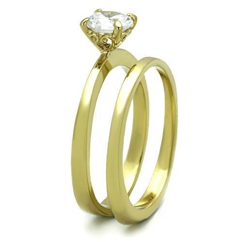 TK1721 - IP Gold(Ion Plating) Stainless Steel Ring with AAA Grade CZ in Clear-3