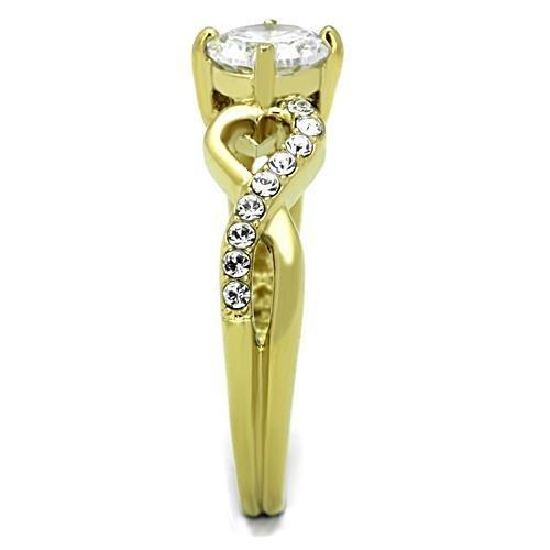 TK1722 - IP Gold(Ion Plating) Stainless Steel Ring with AAA Grade CZ in Clear-3