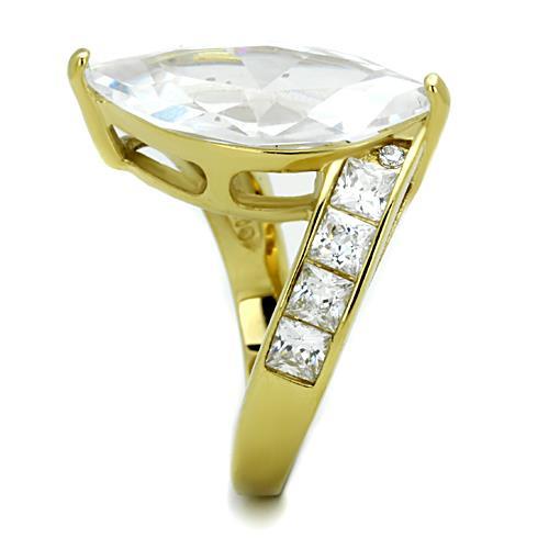 TK1723 - IP Gold(Ion Plating) Stainless Steel Ring with AAA Grade CZ in Clear-3