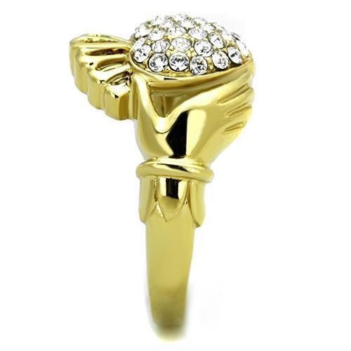 TK1724 - IP Gold(Ion Plating) Stainless Steel Ring with Top Grade Crystal in Clear-3