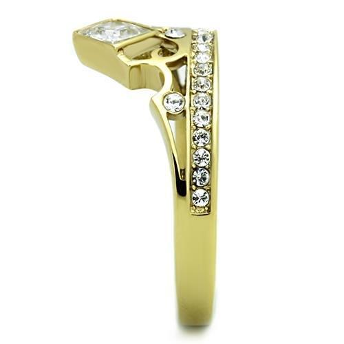 TK1727 - IP Gold(Ion Plating) Stainless Steel Ring with AAA Grade CZ in Clear-3