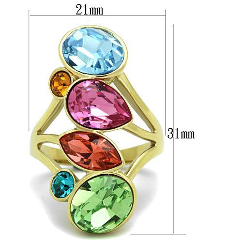 TK1729 - IP Gold(Ion Plating) Stainless Steel Ring with Top Grade Crystal in Multi Color-1
