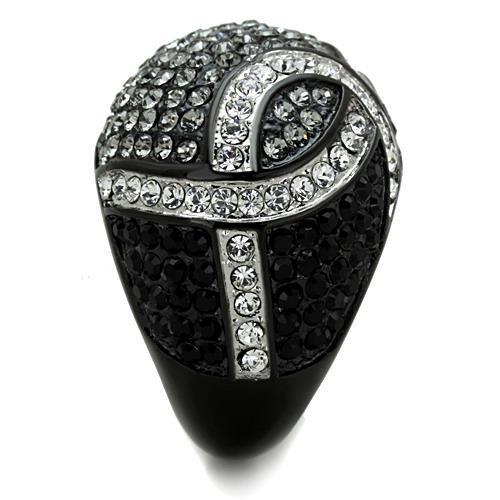 TK1733 - Two-Tone IP Black Stainless Steel Ring with Top Grade Crystal in Black Diamond-3