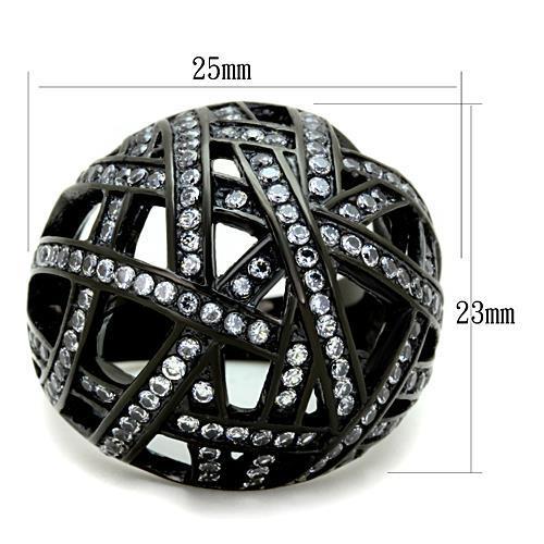 TK1734 - IP Black(Ion Plating) Stainless Steel Ring with AAA Grade CZ in Clear-1