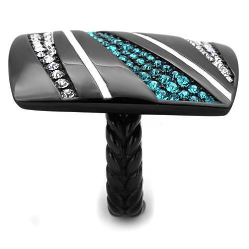 TK1736 - IP Black(Ion Plating) Stainless Steel Ring with Top Grade Crystal in Blue Zircon-3