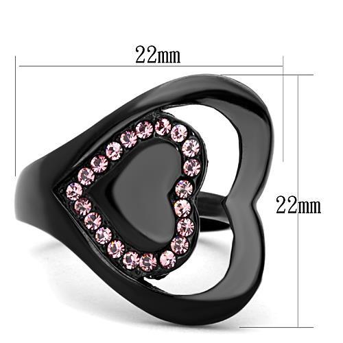 TK1737 - IP Black(Ion Plating) Stainless Steel Ring with Top Grade Crystal in Light Rose-1