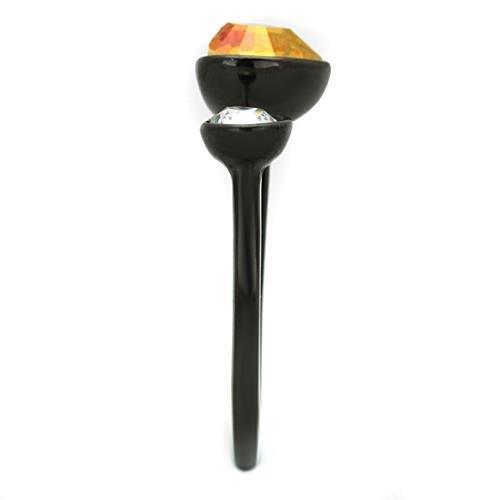 TK1738 - IP Black(Ion Plating) Stainless Steel Ring with Top Grade Crystal in Champagne-3