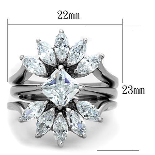 TK1756 - High polished (no plating) Stainless Steel Ring with AAA Grade CZ in Clear-1