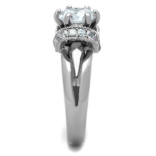 TK1757 - High polished (no plating) Stainless Steel Ring with AAA Grade CZ in Clear-3
